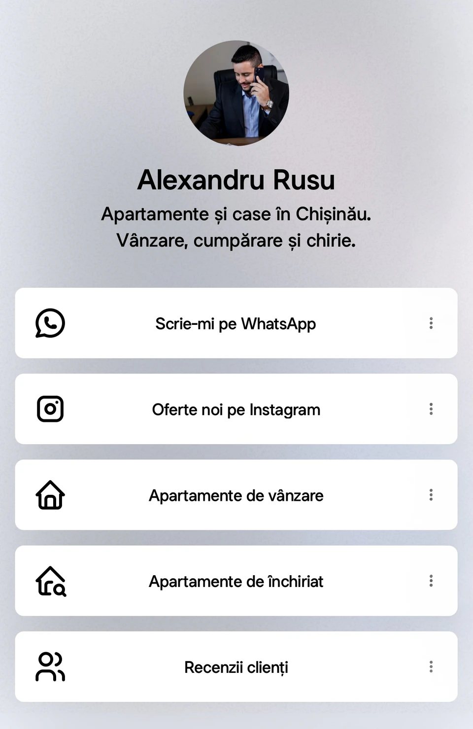 Profil digital bizCard pentru agenți imobiliari